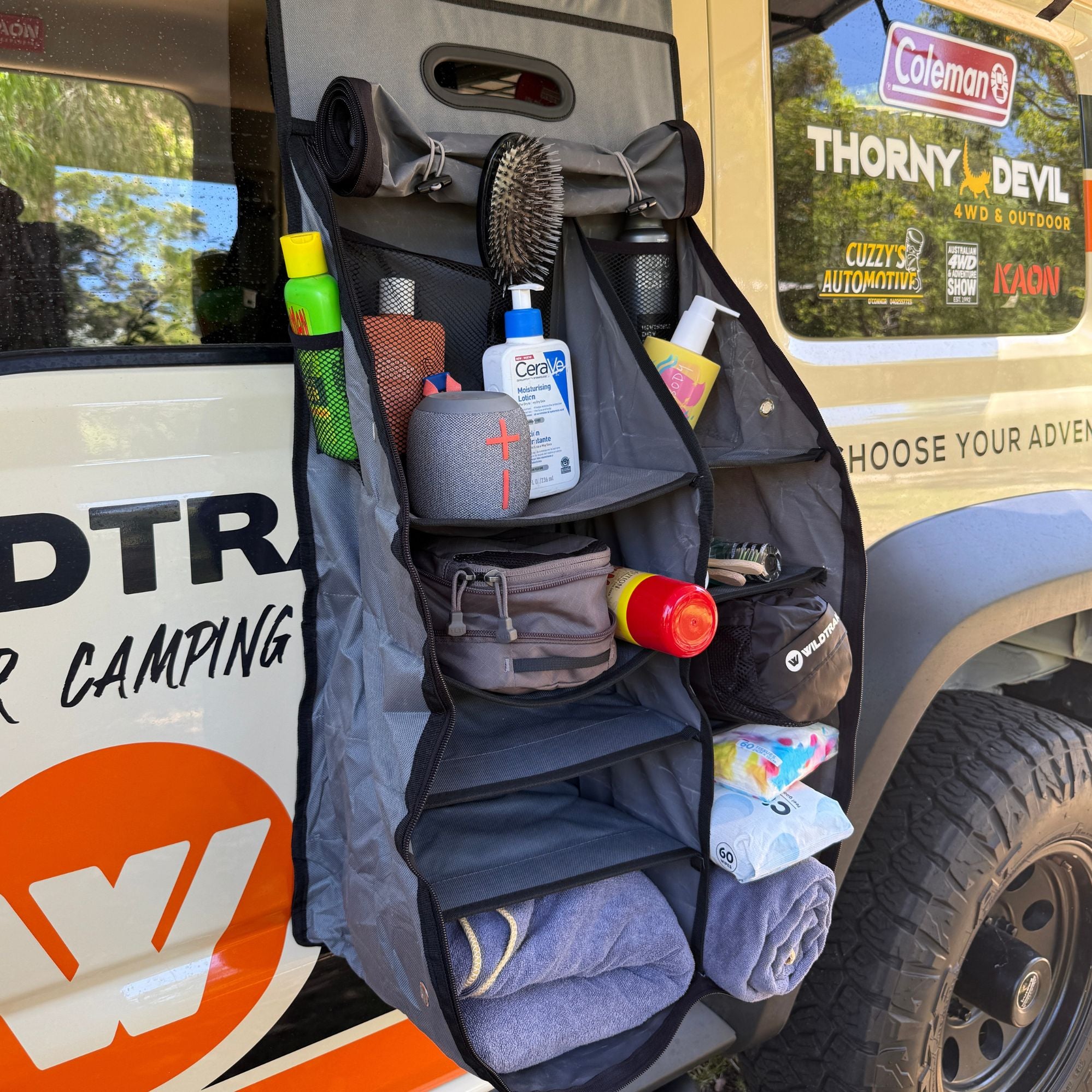 Wildtrak 12 Compartment Camping Hanging Organiser with Zipped Flap 80x40cm