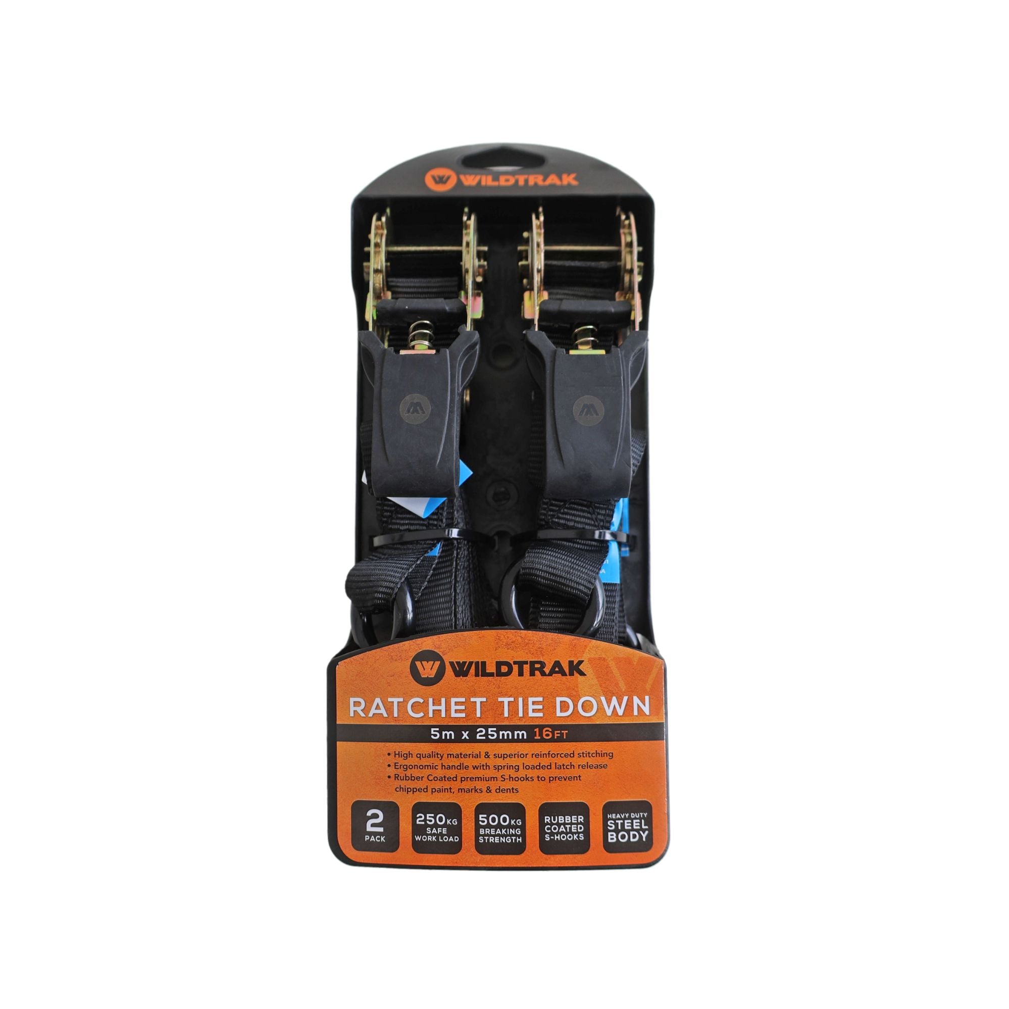 Wildtrak 2Pk Ratchet Tie Down Strap 5m x 25mm (16ft)