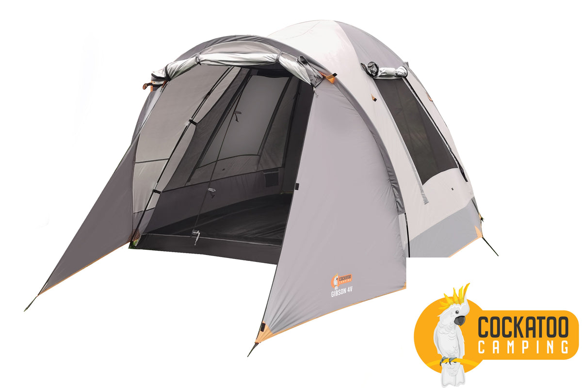 4P Cockatoo Camping™  Dome Tent, Ultrafine Inner Mesh, PU Silver Coated 1000mm Waterproof Fly, Large Windows, Includes Carry Bag with Handles (240 x 220cm with Vestibule Front & Rear)