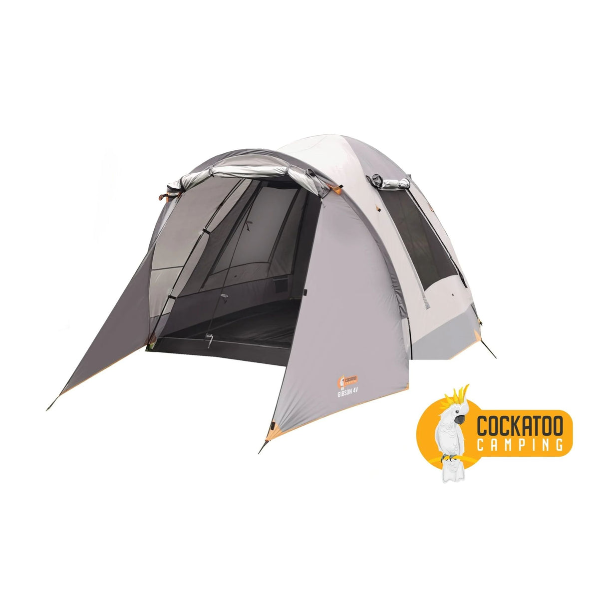 4P Cockatoo Camping™  Dome Tent, Ultrafine Inner Mesh, PU Silver Coated 1000mm Waterproof Fly, Large Windows, Includes Carry Bag with Handles (240 x 220cm with Vestibule Front & Rear)