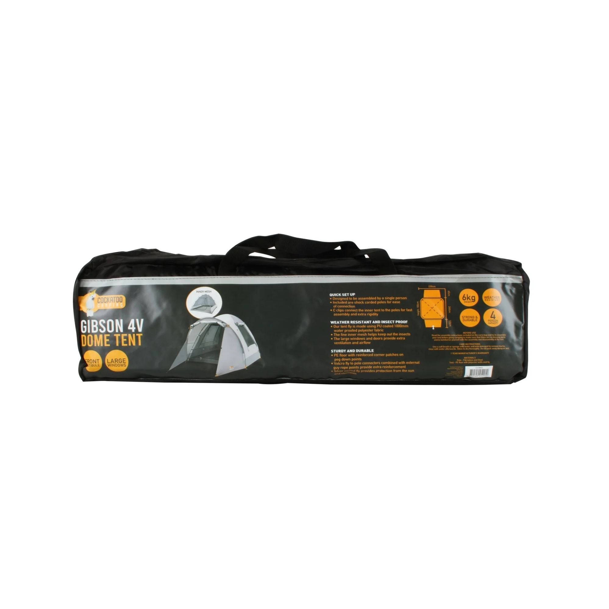 Cockatoo Camping 4P Gibson 4V Dome Tent with Vestibule