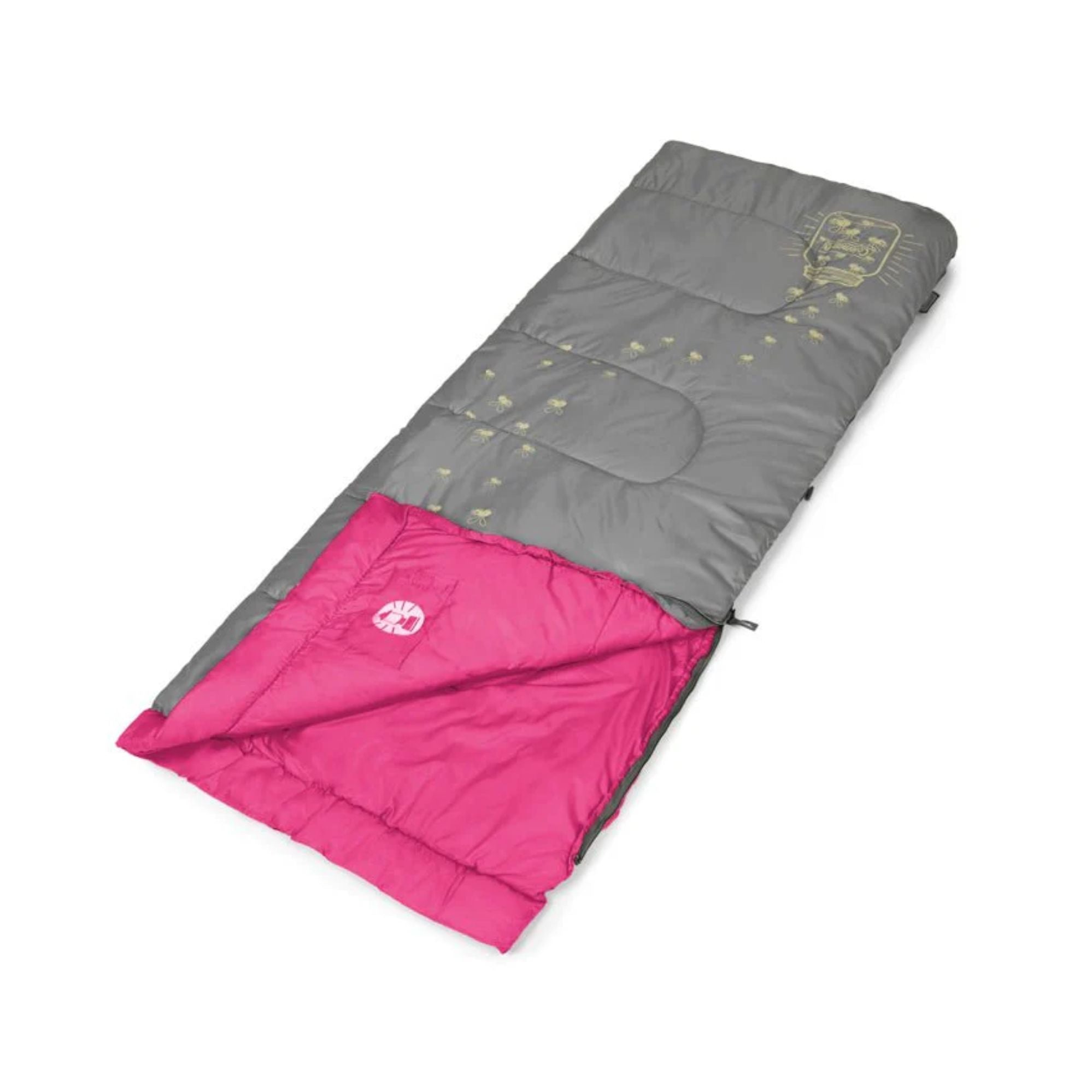 Fyrefly Kids Pink Sleeping Bag, Comfort Cuff, ThermoTech® Insulation, Glow in the Dark, Interior pocket, Temp Rating: 7°C, Machine Washable, Max User Height 152cm, 167 x 66 cm