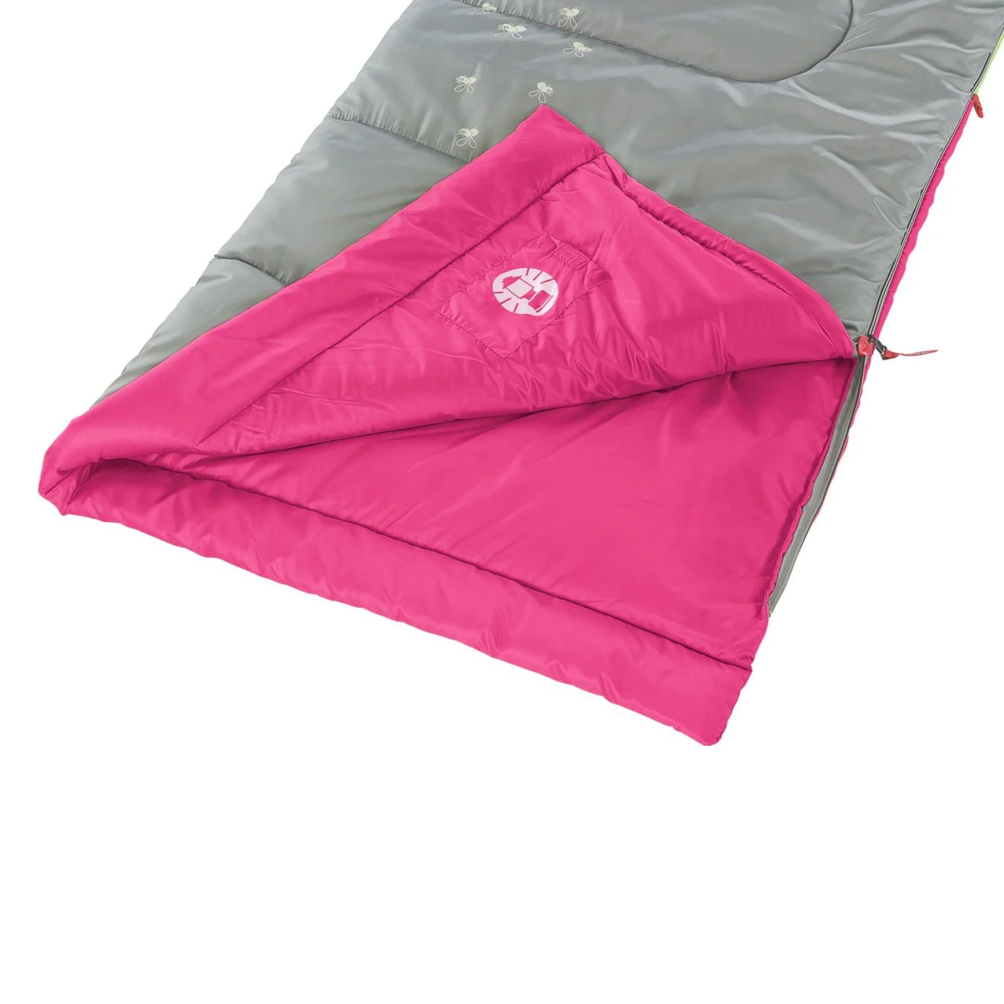Fyrefly Kids Pink Sleeping Bag, Comfort Cuff, ThermoTech® Insulation, Glow in the Dark, Interior pocket, Temp Rating: 7°C, Machine Washable, Max User Height 152cm, 167 x 66 cm