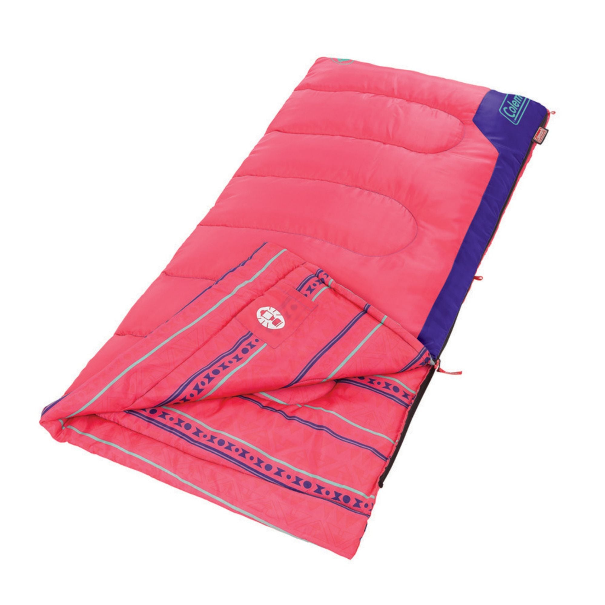 Coleman 10°C Temperature Rating Youth Pink/Purple Sleeping Bag, Glow in the Dark