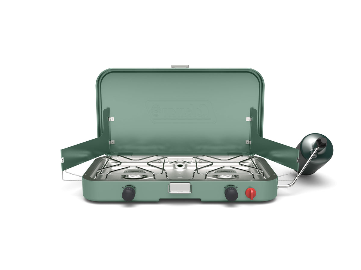 Cascade™ 222 2-Burner Camping Stove, 22000 BTUs, Portable, Easy to Clean, Improved Control, Wind Guards