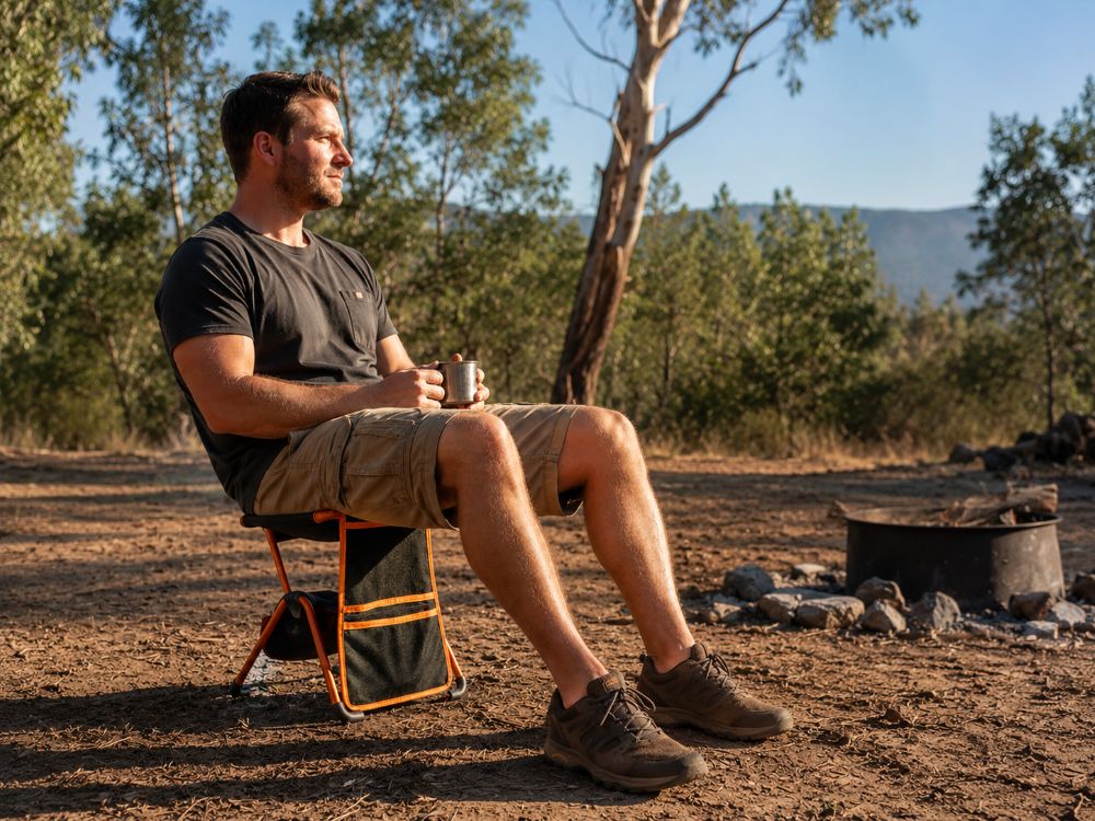 Wildtrak Cobar Compact Tri-fold Backrest Stool 64x27.5x30cm, 120kg Weight Rating