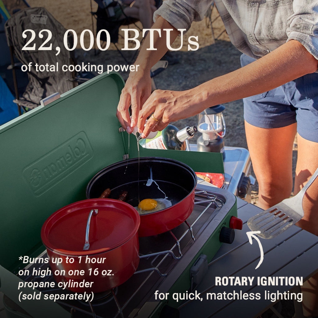Coleman Cascade 222 2-Burner Portable Camping Stove with Wind Guards, 22000 BTUs