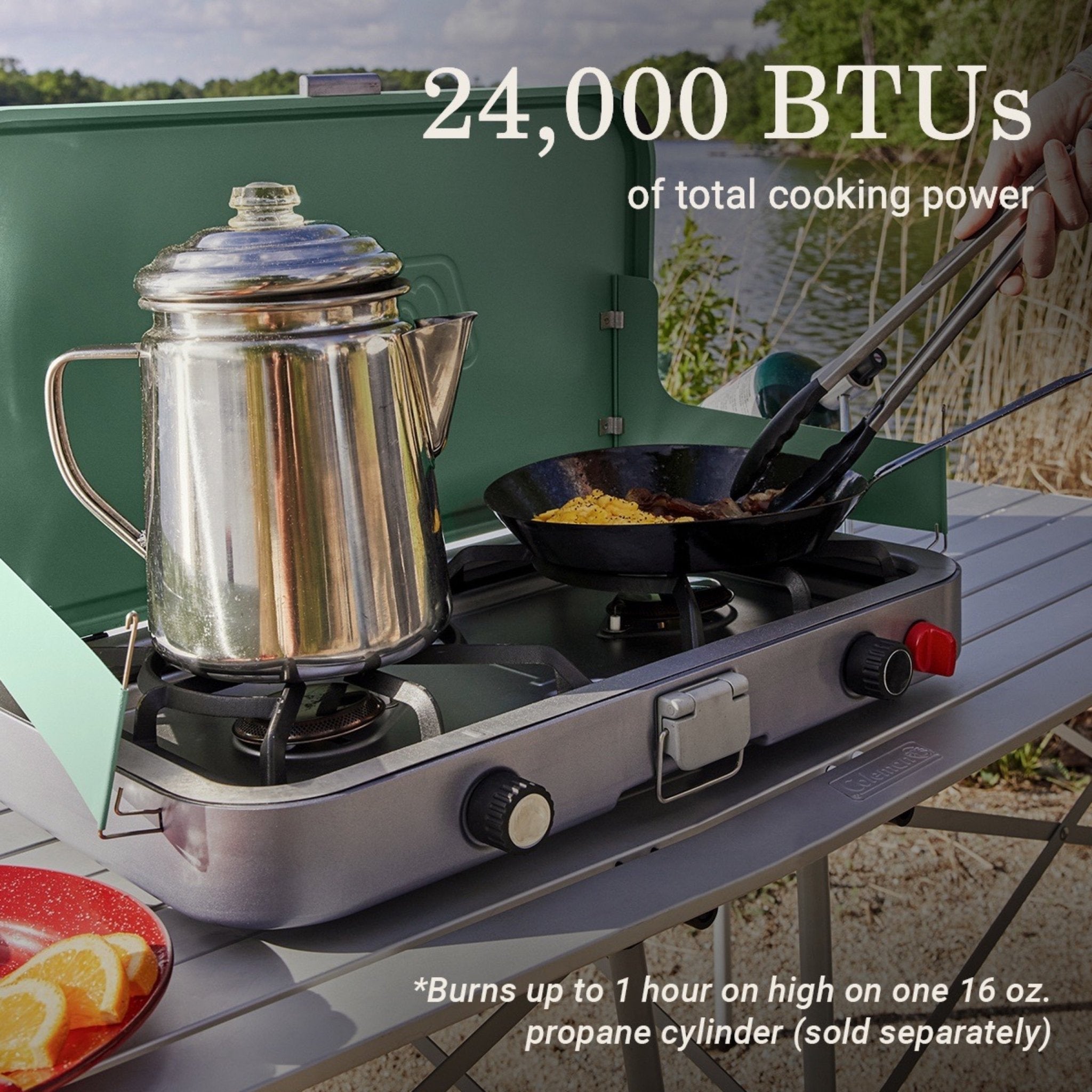Coleman Cascade 3-in-1 Portable Camping Stove with Wind Guards, 24000 BTUs