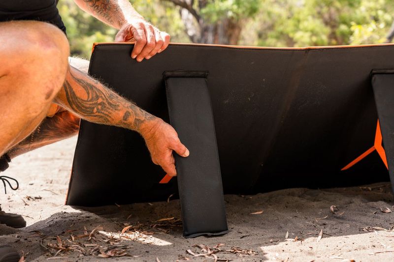 Wildtrak™ 300W Folding Solar Blanket (A-Grade with ETFE Coating, Built in Stand, IP65 Waterproof & Carry Bag) for Off-Grid Living, Camping, 4WD & Caravan Adventures