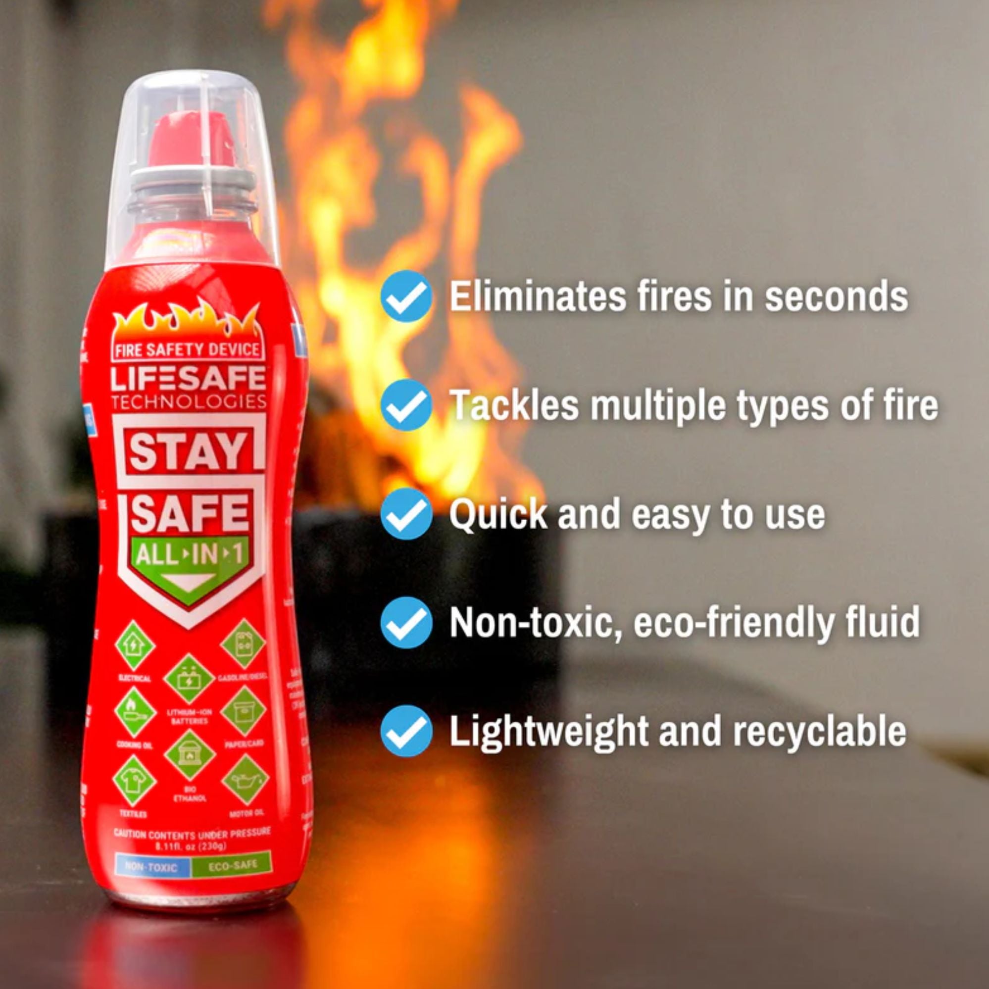 Stay Safe All in 1 Fire Safety Device / Handheld Fire Extinguisher 210g