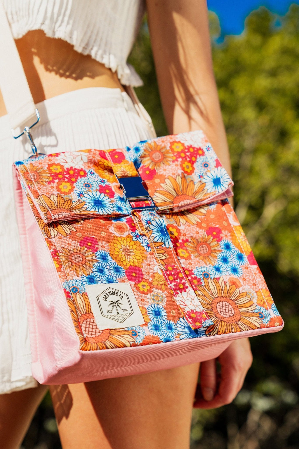 Retro Summer Insulated Lunch Bag, Removable Shoulder Strap, Metal Buckle