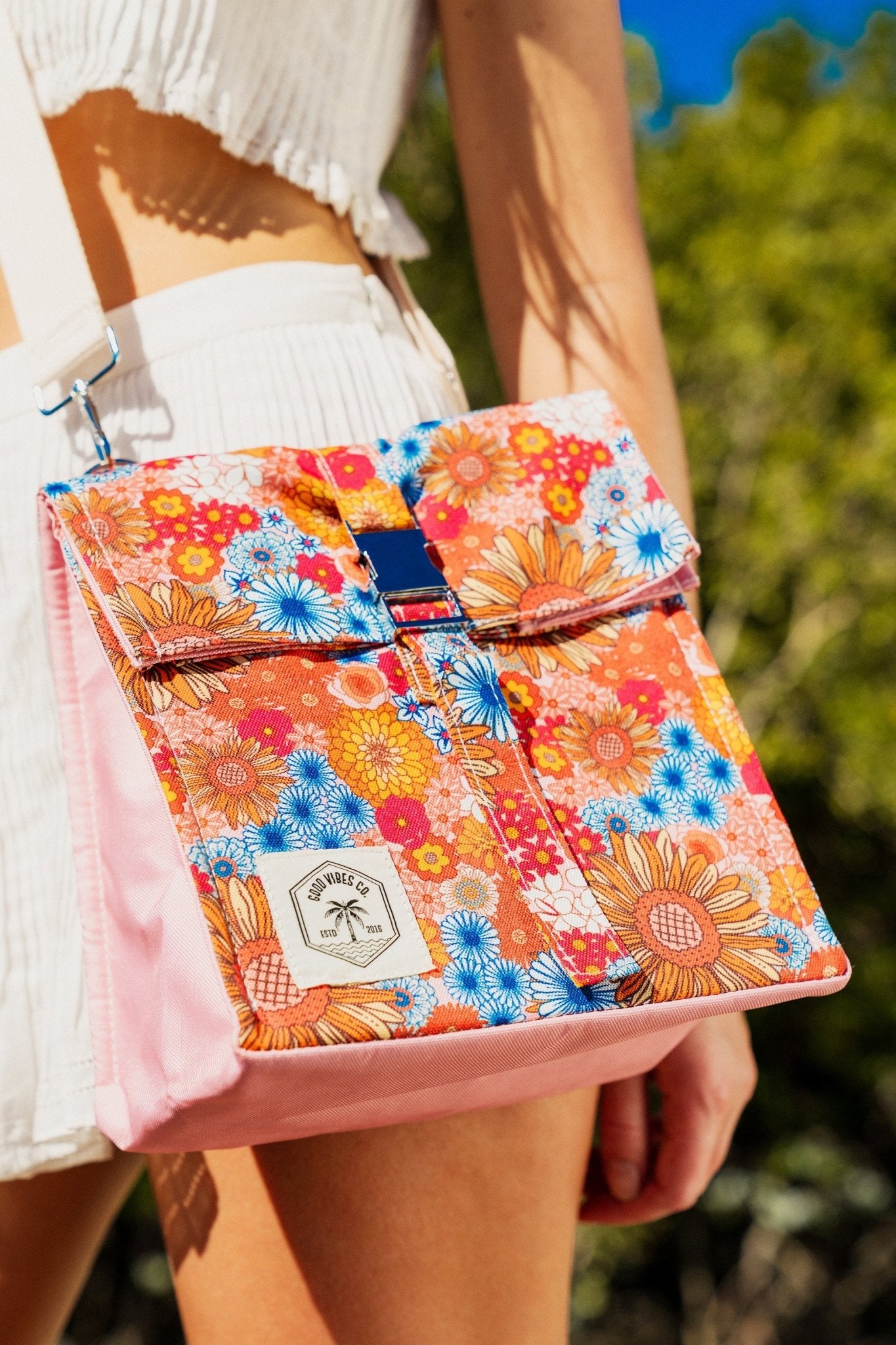 Retro Summer Insulated Lunch Bag, Removable Shoulder Strap, Metal Buckle