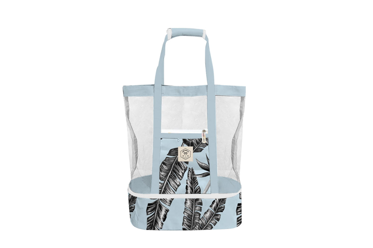 Sorrento Palm 2 in 1 Insulated Beach Cooler Bag, 2 Compartments, Mesh Top, Zipped Pocket