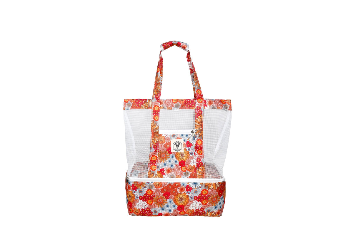 Retro Summer 2 in 1 Insulated Beach Cooler Bag, 2 Compartments, Mesh Top, Zipped Pocket