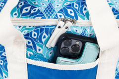 Good Vibes™ 15 Can Deluxe Cooler Bag, Insulated Lining, Removable Shoulder Strap, Storage Pocket - Peacock Paradise