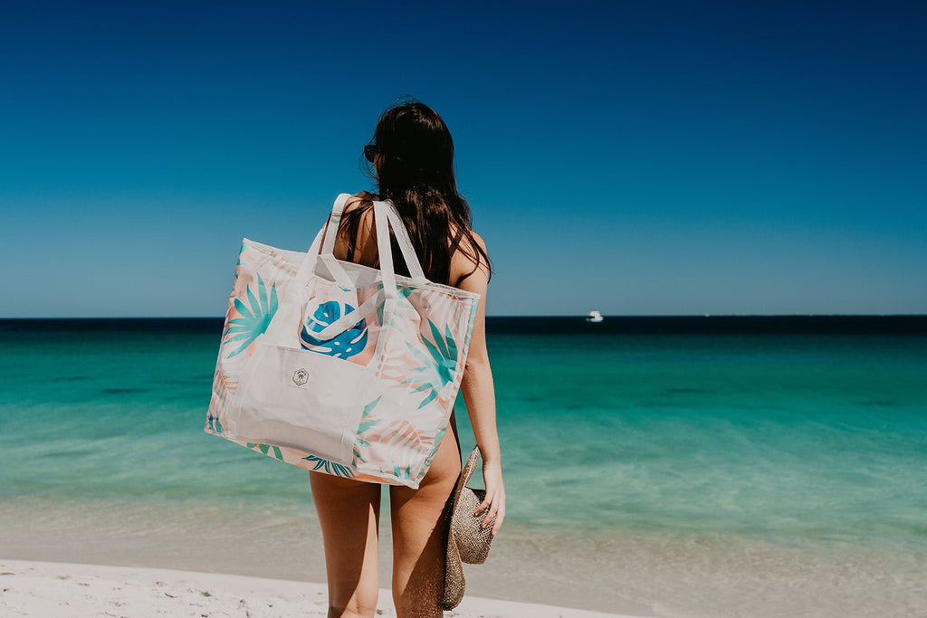 Blush Palm Jumbo Shopping Tote Beach Bag, Dual Handle, Waterproof & Lightweight
