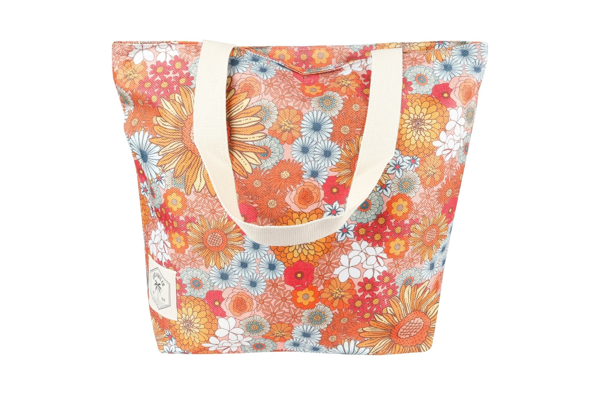 Retro Summer Beach Shopping Bag, Inner Pocket, Carry Handles