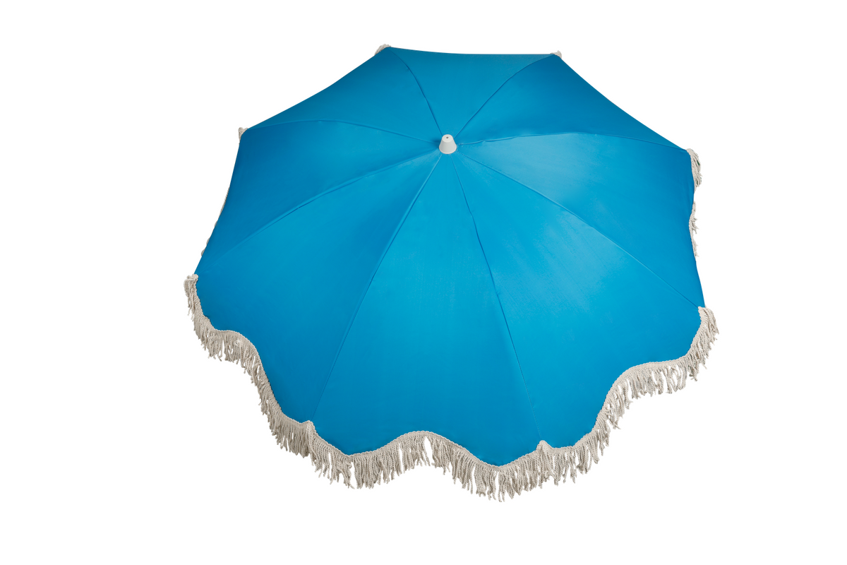 Peacock Paradise 1.75m Premium 100% Canvas Beach Umbrella, UV50+, Wood Pole, Cotton Tassels, Tilting Mechanism, Sand Screw