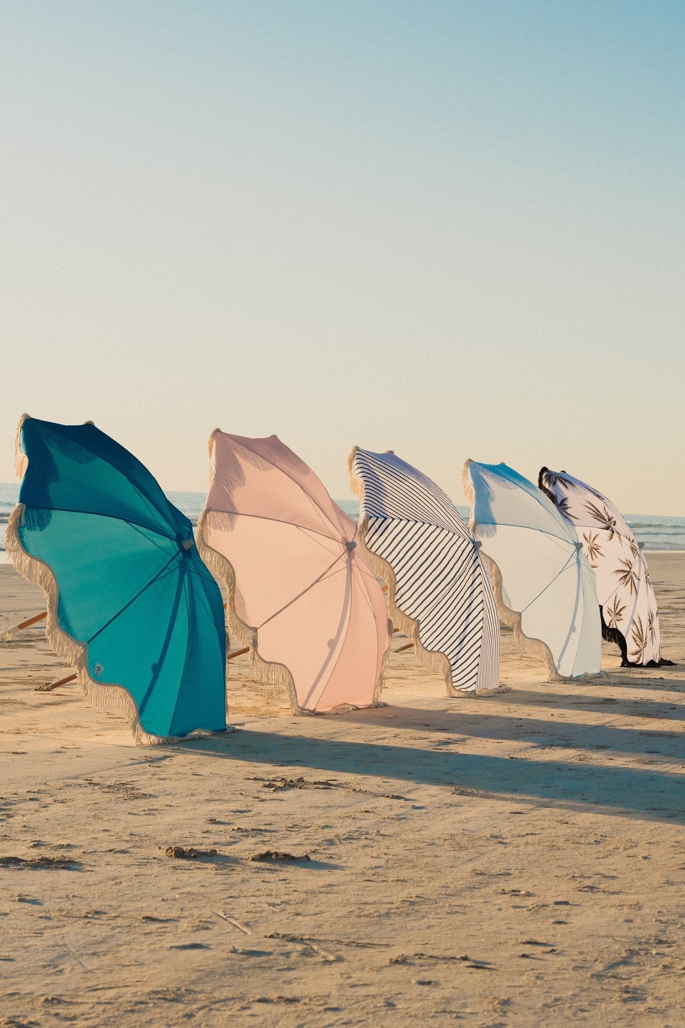 Mediterranean 1.75m Premium 100% Canvas Beach Umbrella, UV50+, Wood Pole, Cotton Tassels, Tilting Mechanism, Sand Screw