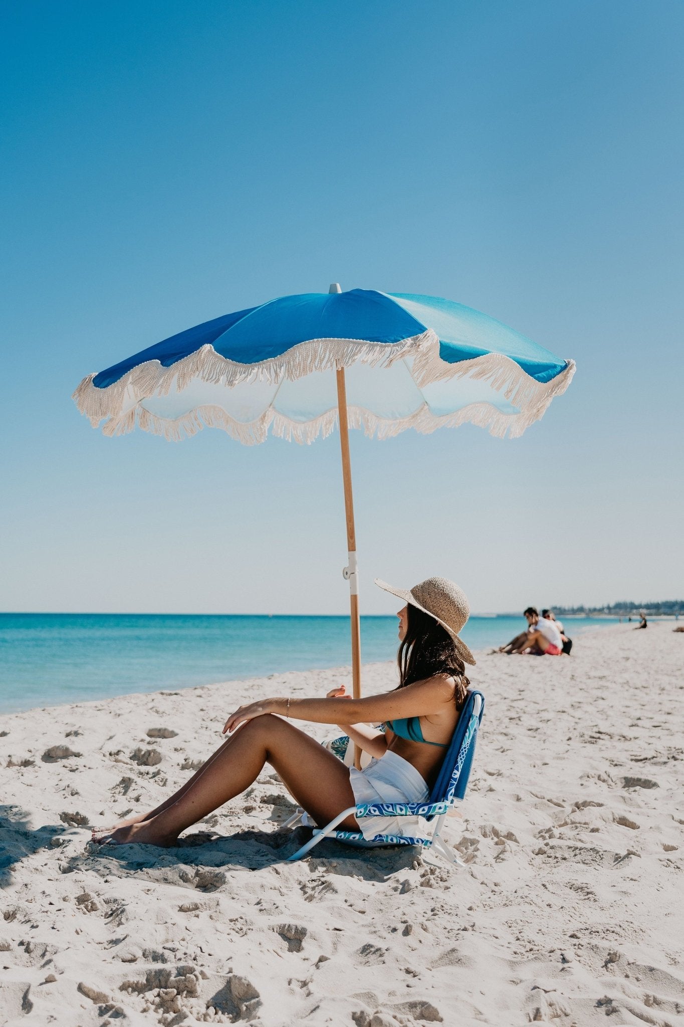 Peacock Paradise 1.75m Premium 100% Canvas Beach Umbrella, UV50+, Wood Pole, Cotton Tassels, Tilting Mechanism, Sand Screw
