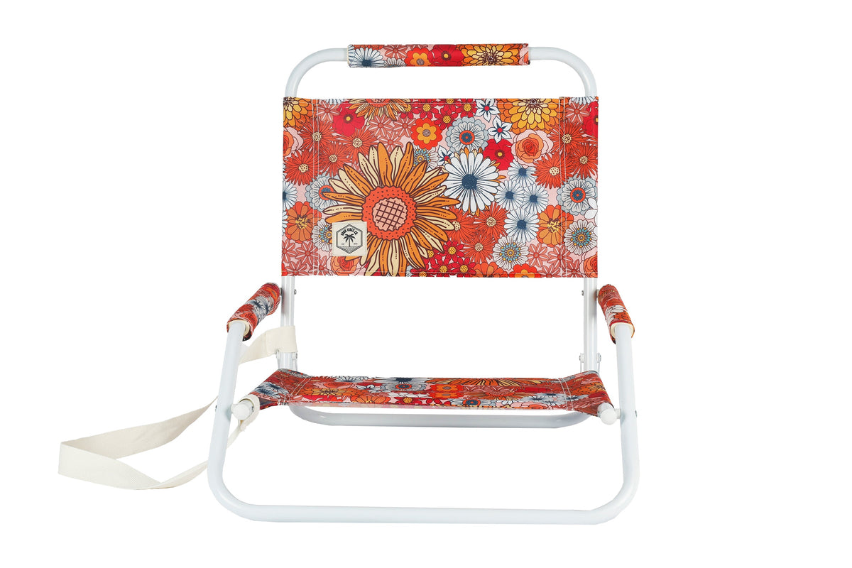 Retro Summer Foldable Beach Chair with Carry Strap, Lightweight & Portable, High Back, Powder Coated Frame
