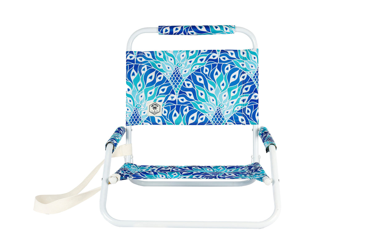 Peacock Paradise Foldable Beach Chair with Carry Strap, Lightweight & Portable, High Back, Powder Coated Frame