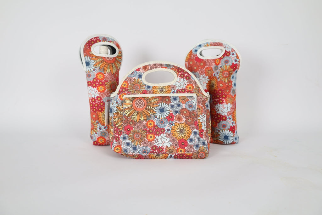Retro Summer Neoprene Double Bottle Holder Bag