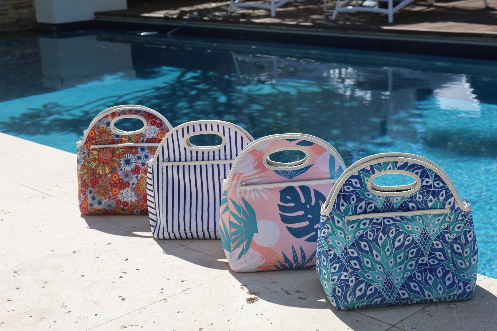 Blush Palm Neoprene Lunch Bag with Shoulder Strap