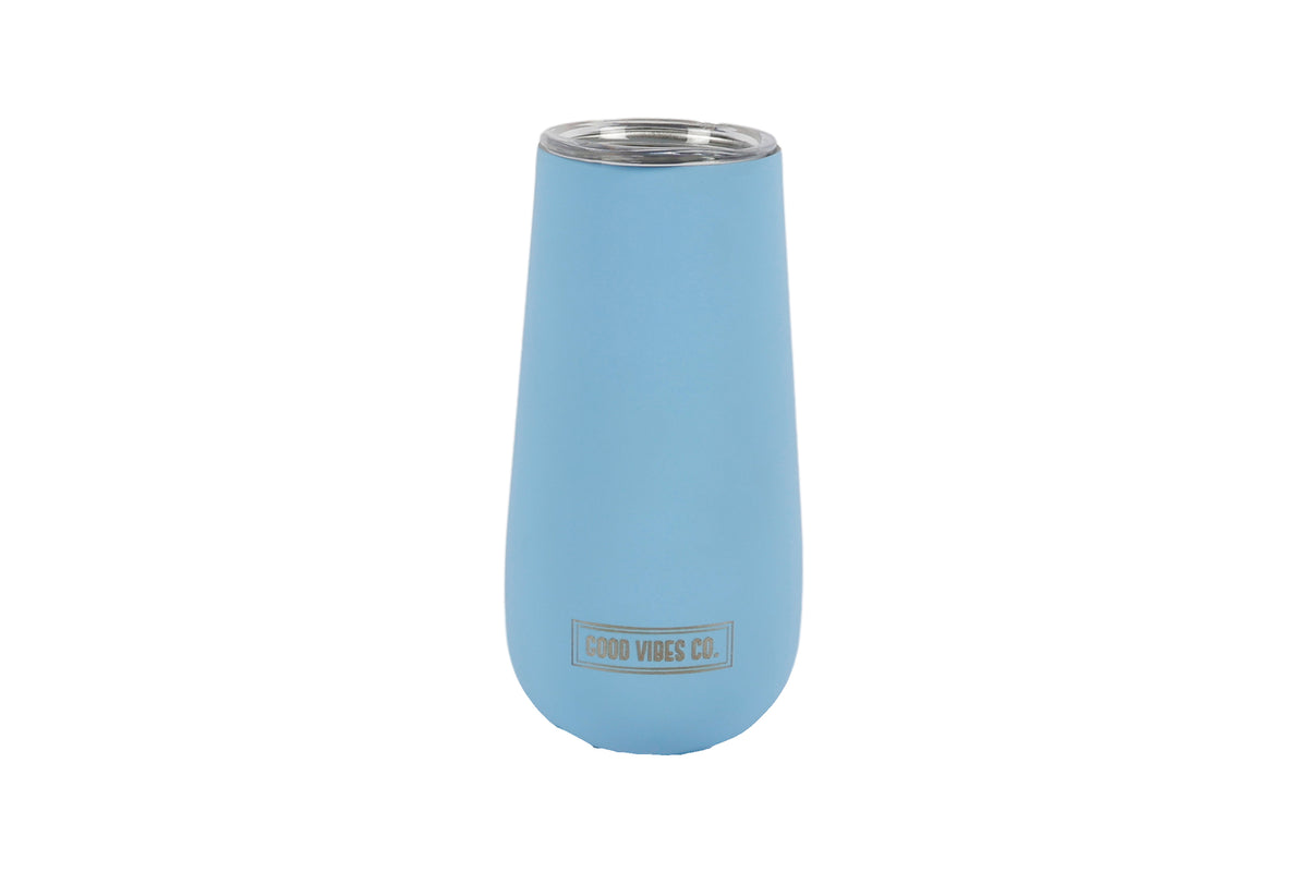 Bay Blue 175ml Insulated Double Wall Stainless Steel Travel Flute with Lid, Durable Matt Finish