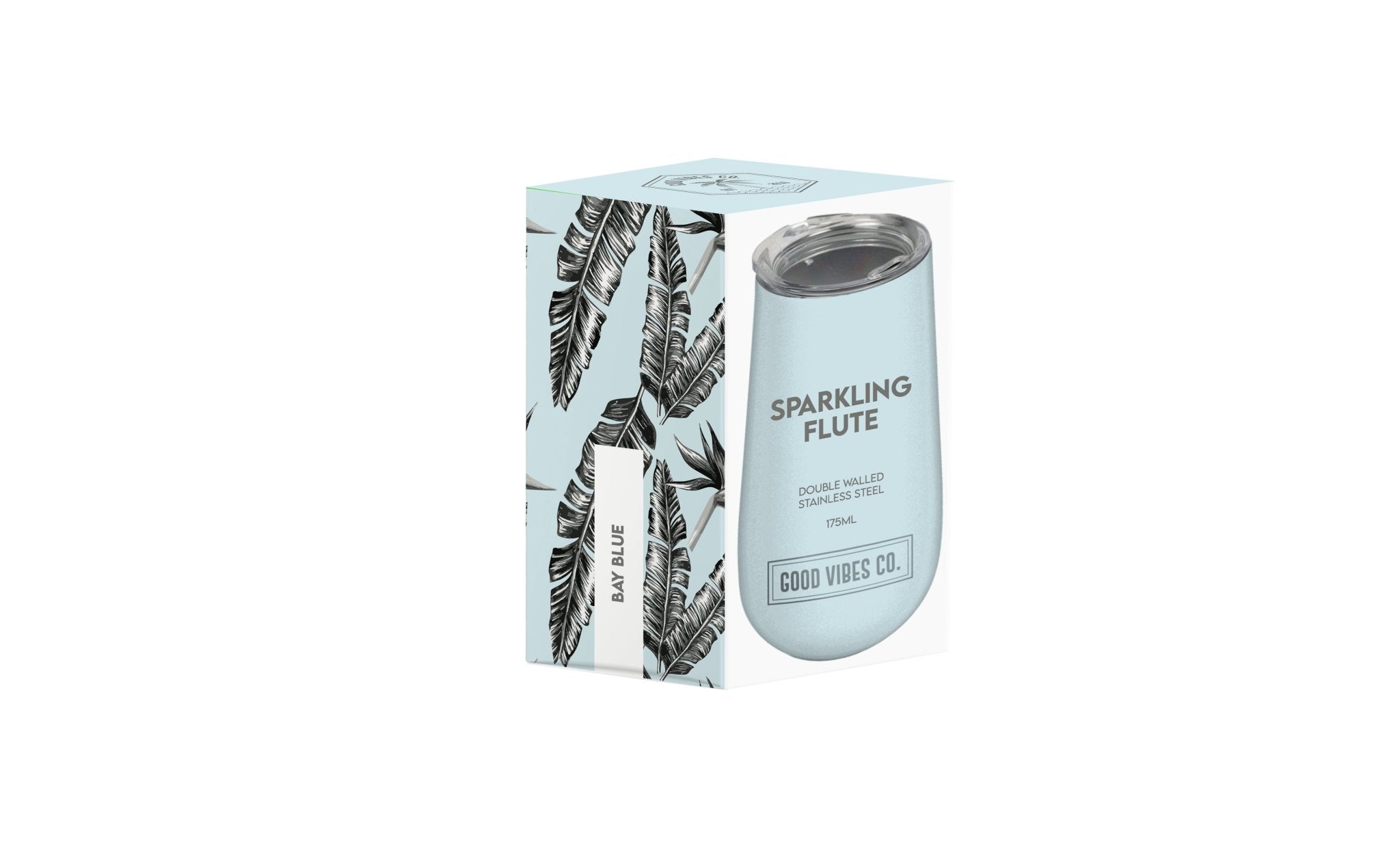 Bay Blue 175ml Insulated Double Wall Stainless Steel Travel Flute with Lid, Durable Matt Finish