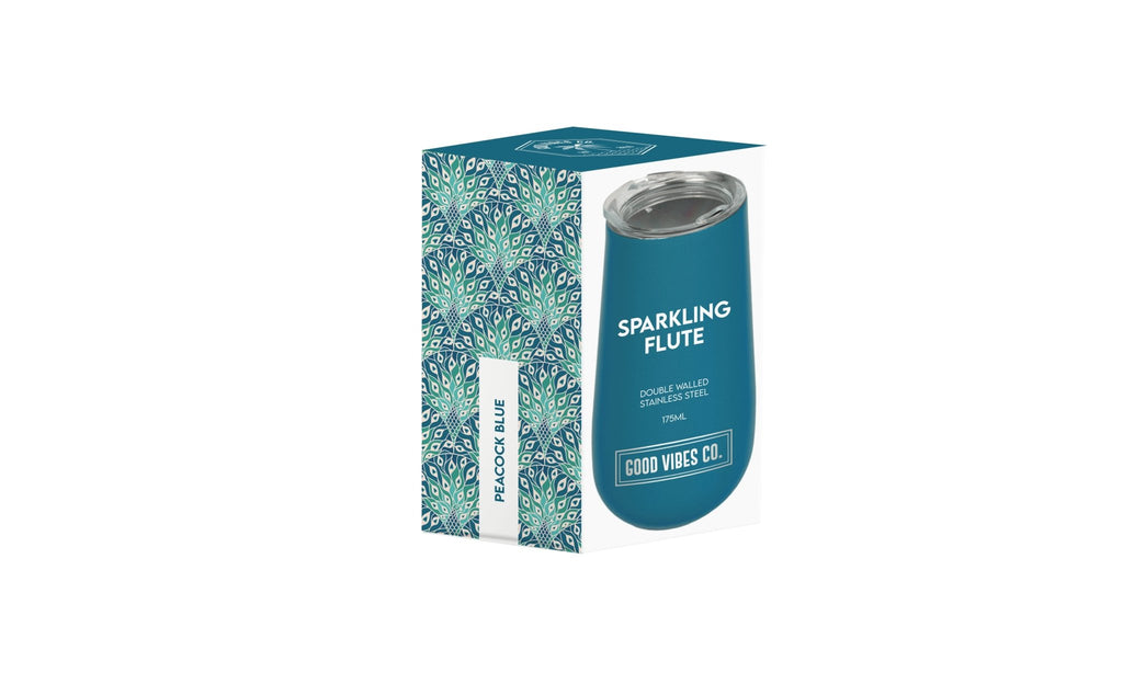 Peacock Blue 175ml Insulated Double Wall Stainless Steel Travel Flute with Lid, Durable Matt Finish