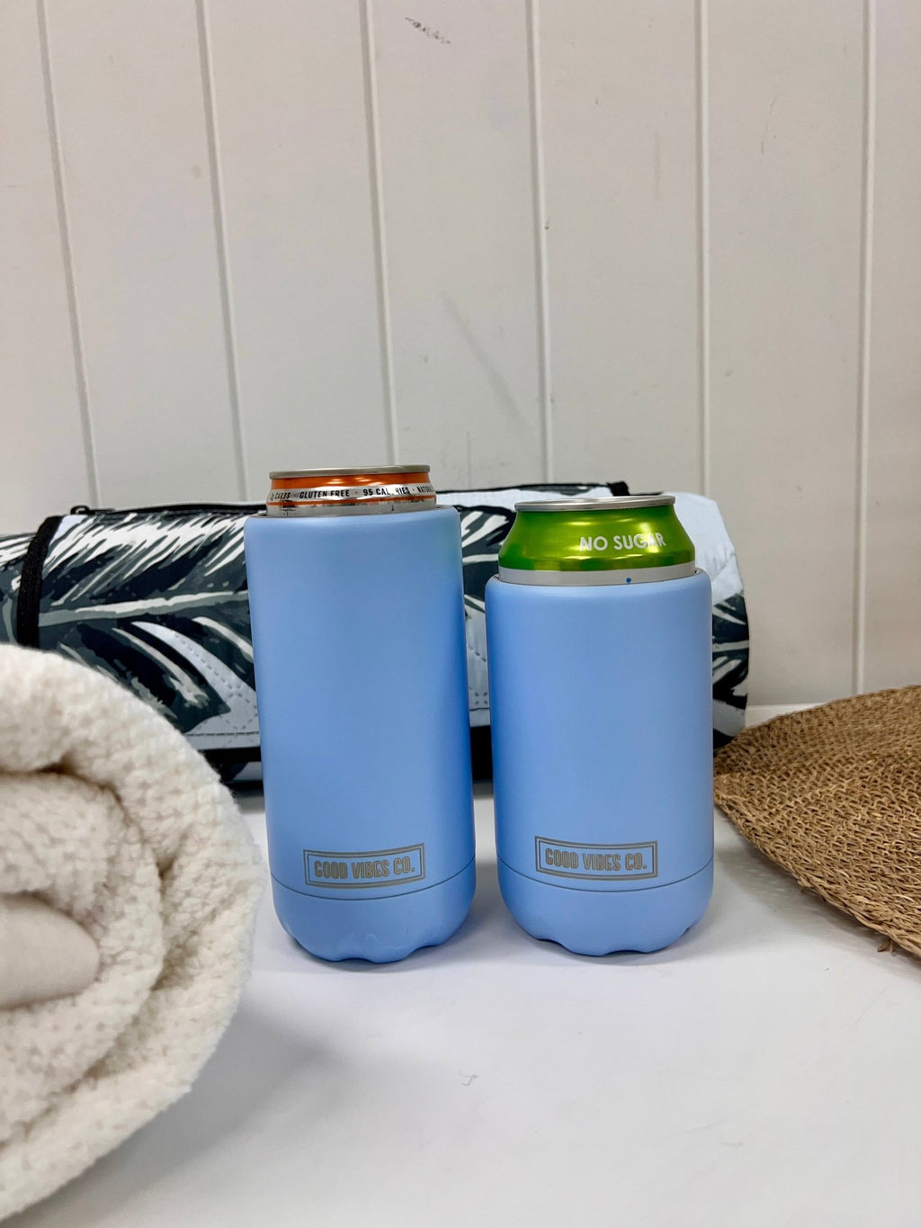Bay Blue Insulated Double Wall Stainless Steel Skinny Bottle Can Cooler