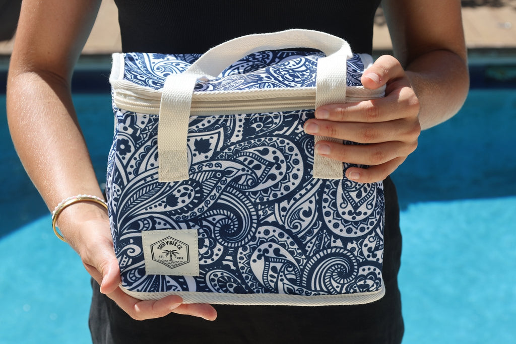Tahitian Blue Premium Insulated Lunch Bag, Carry Handles, Zippered Closure