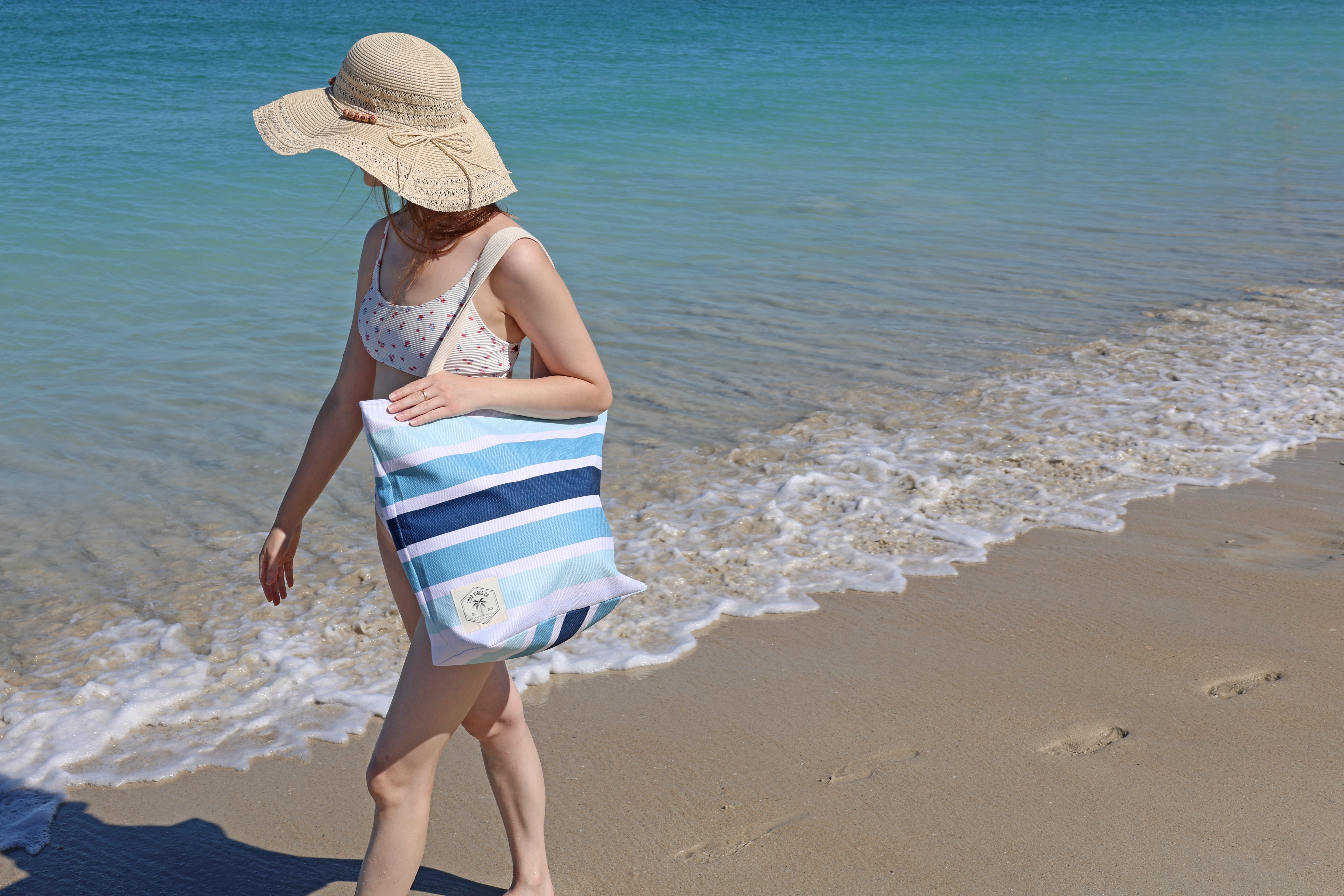 Ocean Tide Canvas Beach Bag, Inner Pocket, Carry Handles