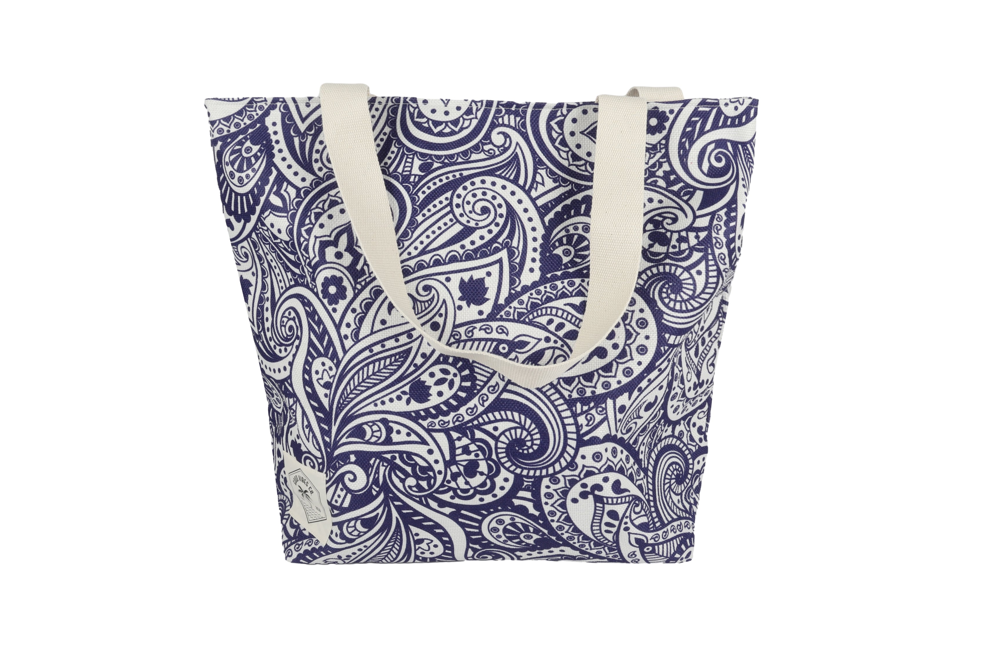 Tahitian Blue Canvas Beach Bag, Inner Pocket, Carry Handles