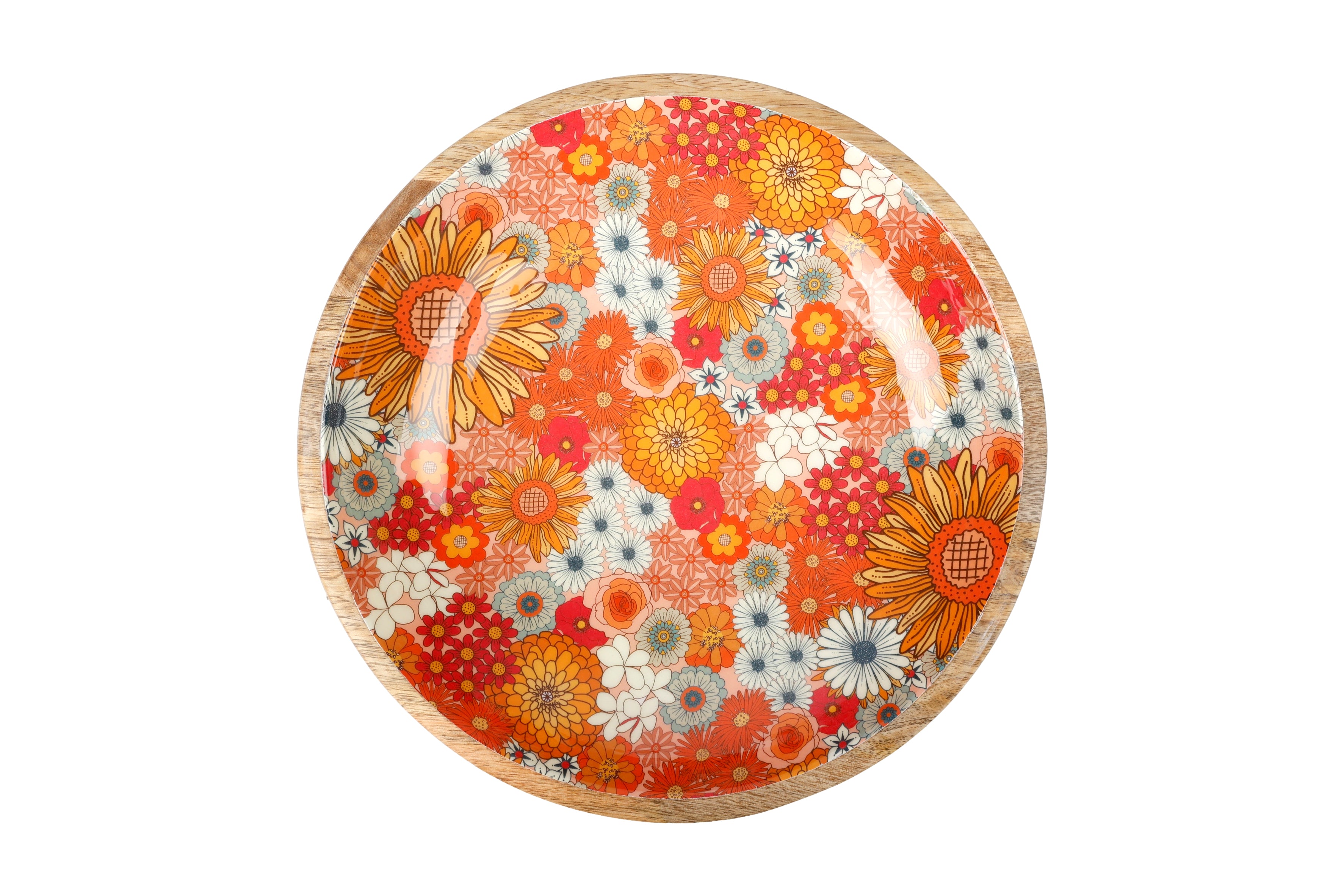 Retro Summer Mango Wood and Enamel Salad Bowl 31cm