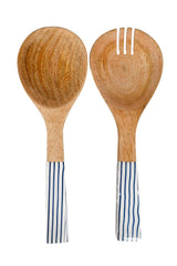 Mediterranean 2pc Mango Salad Servers 24cm - Wood & Enamel