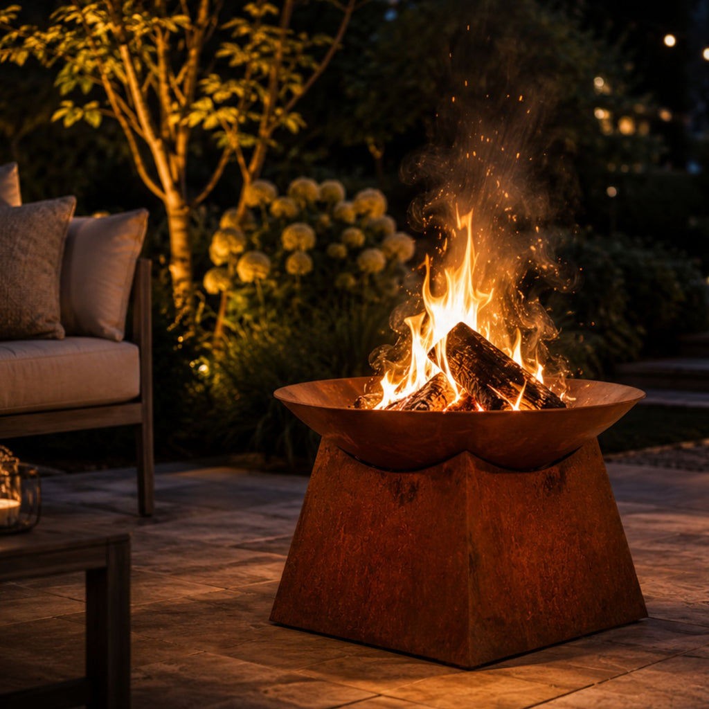 Ignite 56cm Rust Look Firepit/Planter with Square Base, Heavy-duty