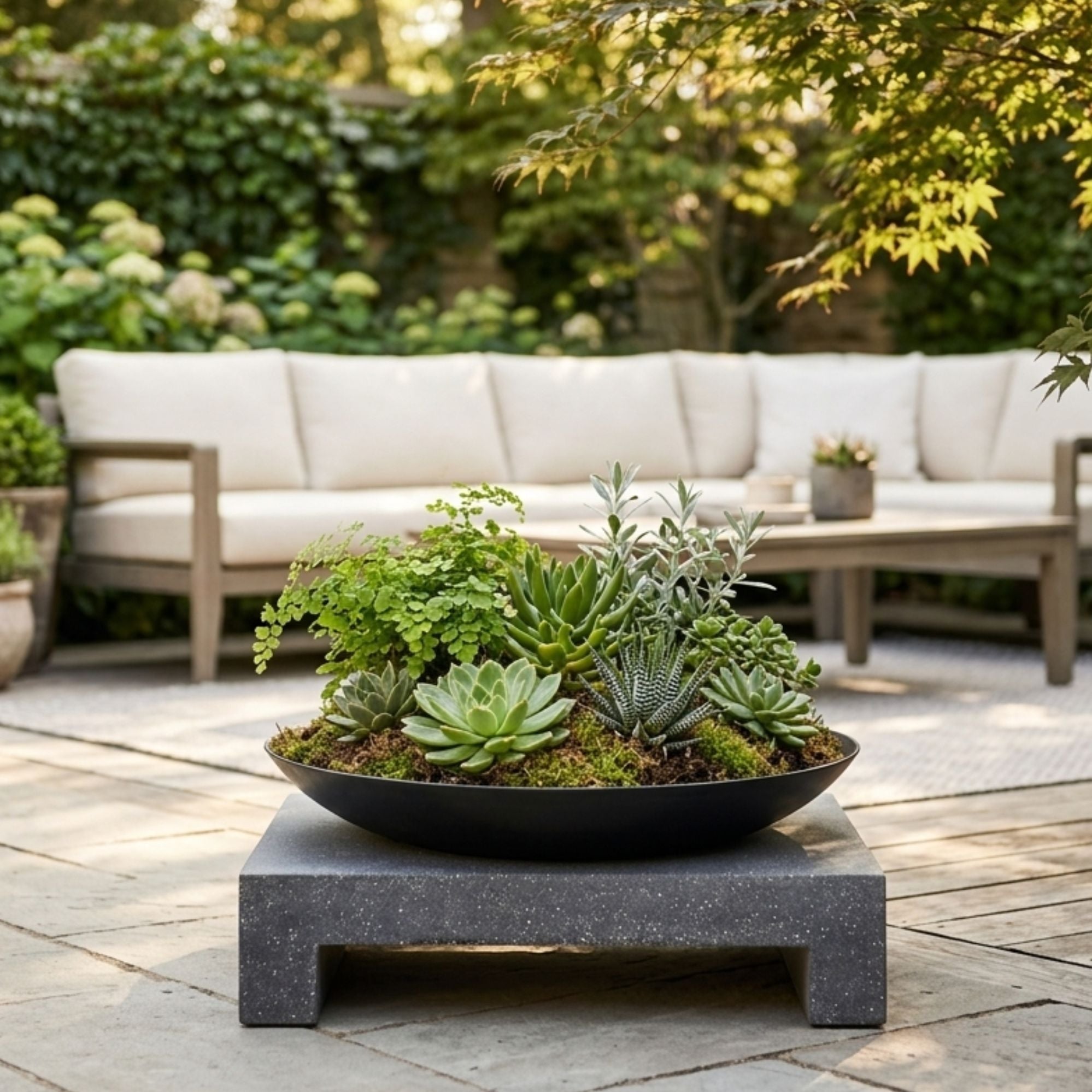 Ignite Heavy-duty Granito Square Stone Base Fire Pit/Planter with 59cm Bowl