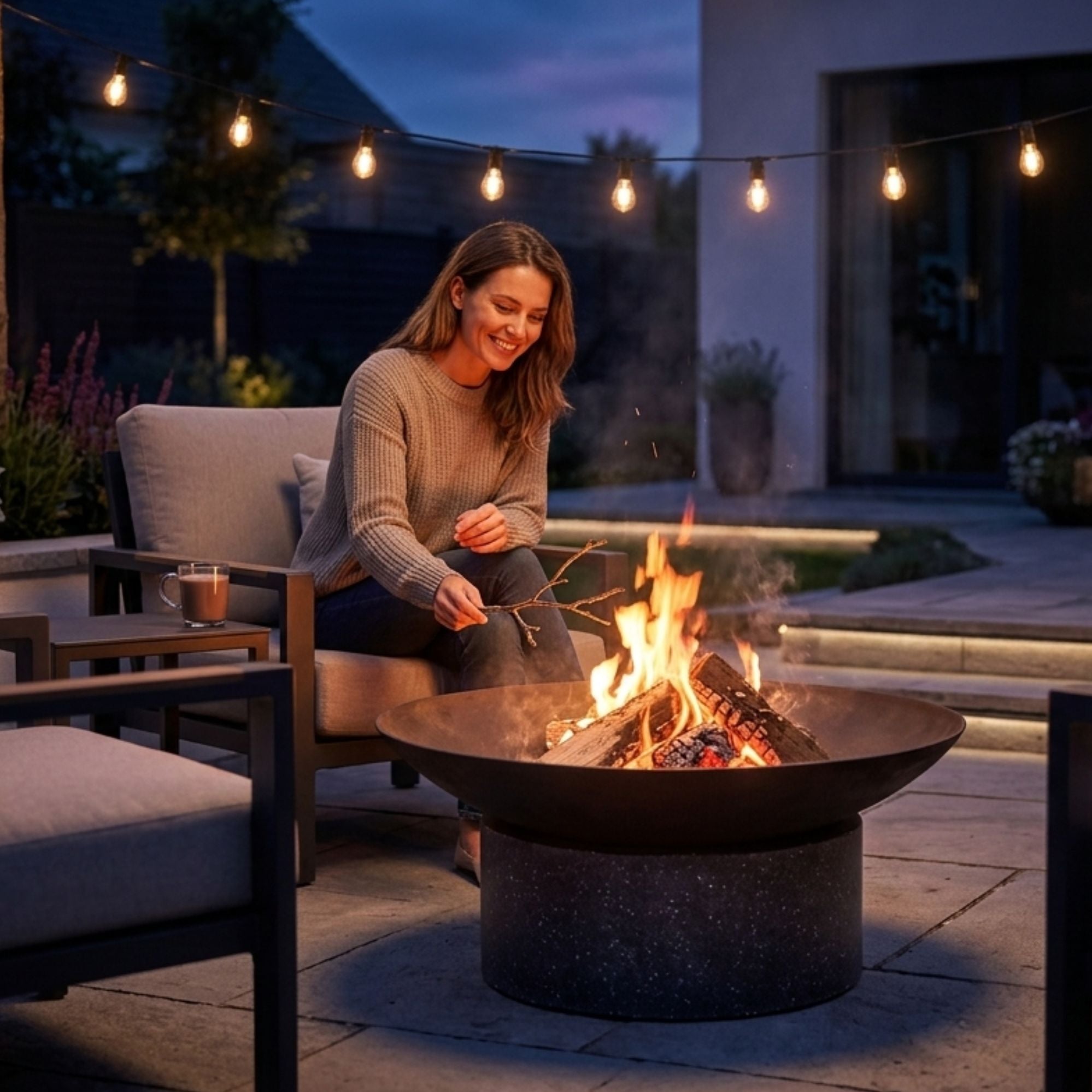 Ignite Heavy-duty Granito Round Stone Base Fire Pit/Planter with 59cm Bowl