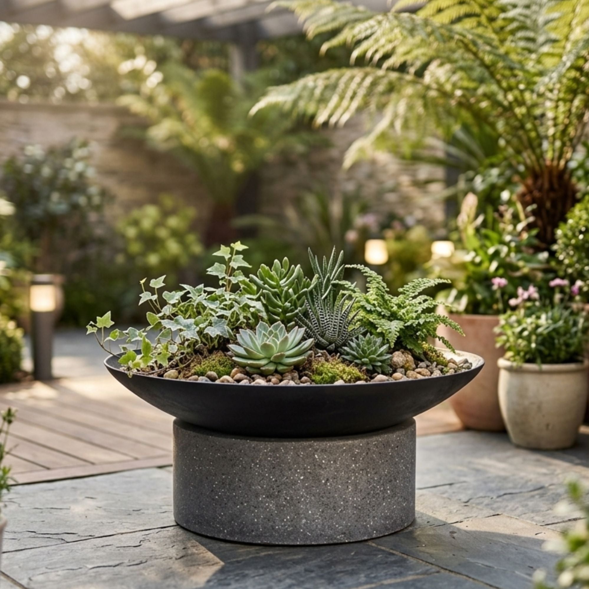 Ignite Heavy-duty Granito Round Stone Base Fire Pit/Planter with 59cm Bowl