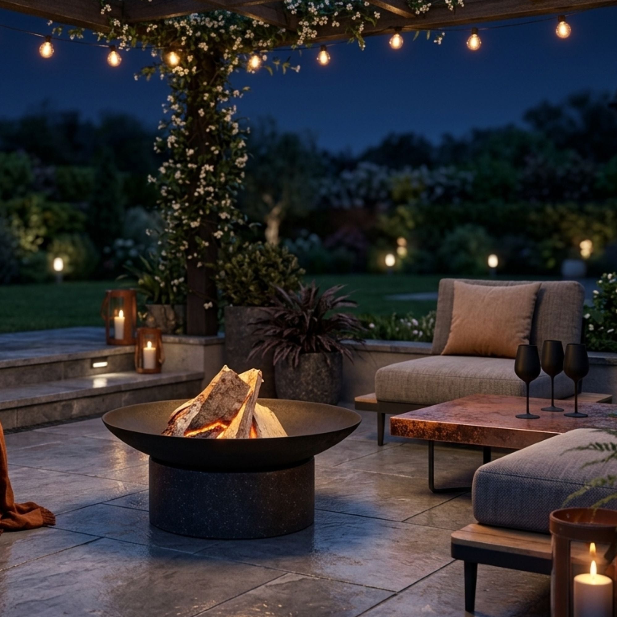 Ignite Heavy-duty Granito Round Stone Base Fire Pit/Planter with 59cm Bowl