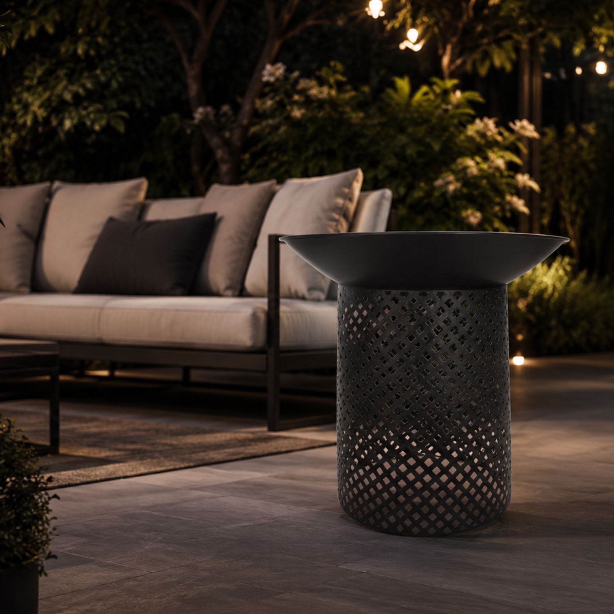Ignite 56cm Black Steel Round Firepit Planter with Mesh Stand