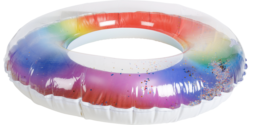Large Inflatable Swim Ring Rainbow Glitter 78cm