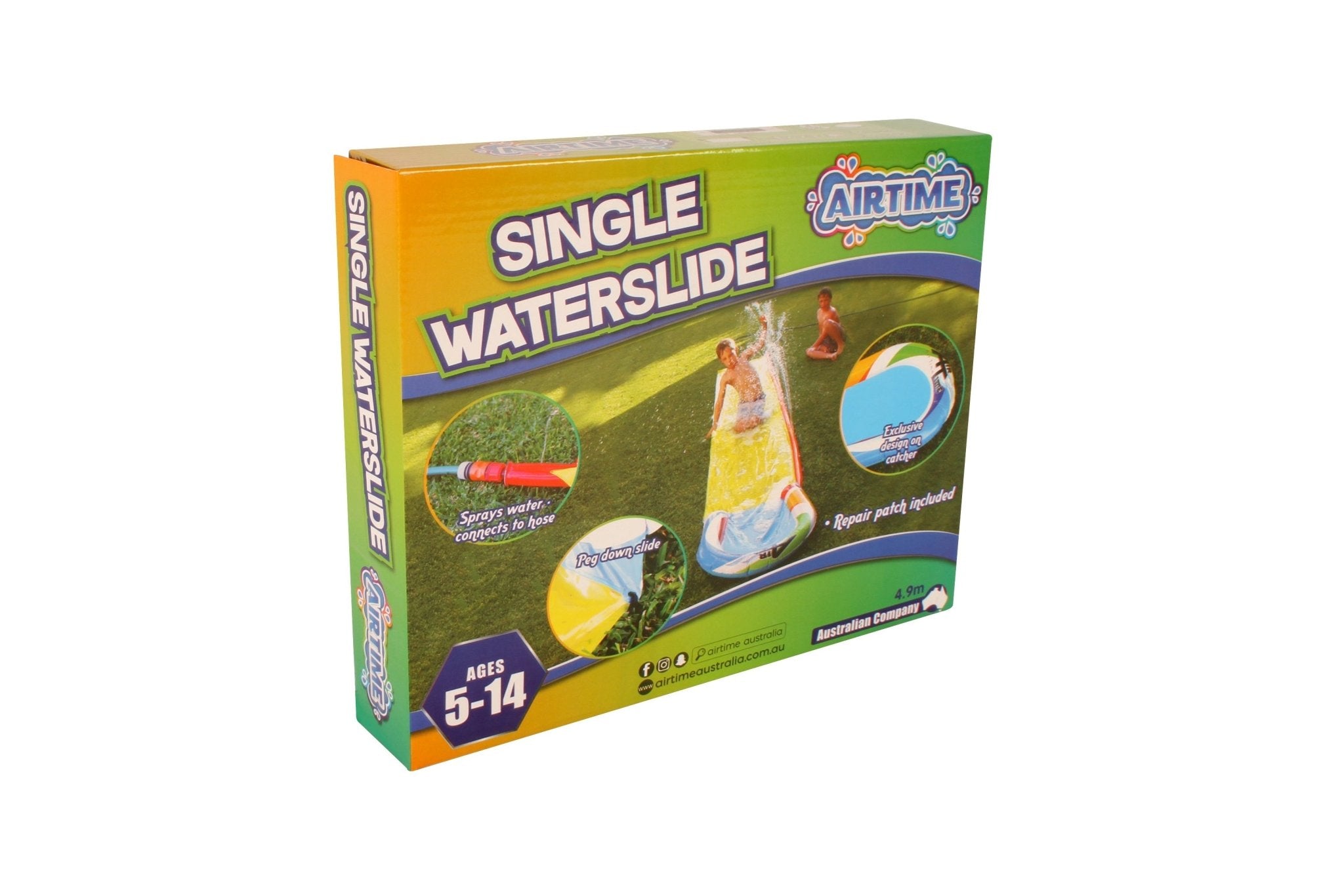 Single Waterslide, Sprays Water, Connects to hose, Catcher 4.9mx71cm