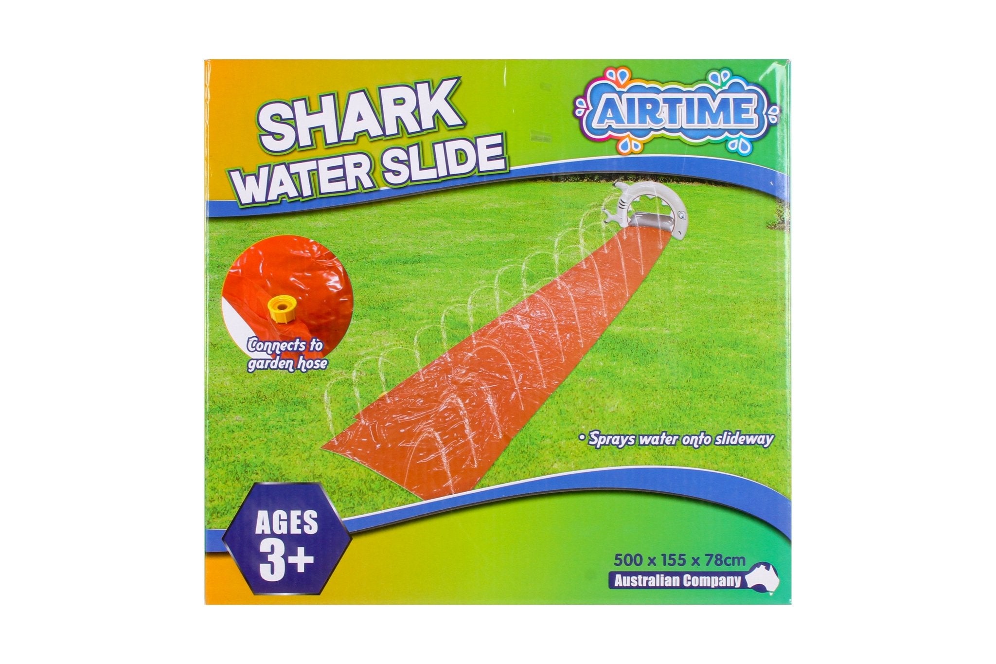 Shark Waterslide 5m, Sprays Water, Connects to Hose 500x155x78cm - Ages 3+