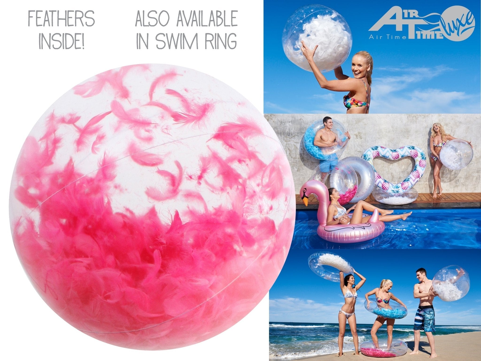 Large Inflatable Pink Feather Beach Ball 60cm