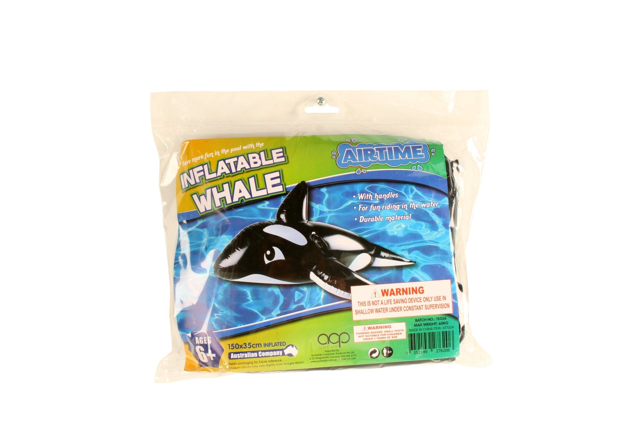 Large Inflatable Whale with Handles 150x35cm Ages6+