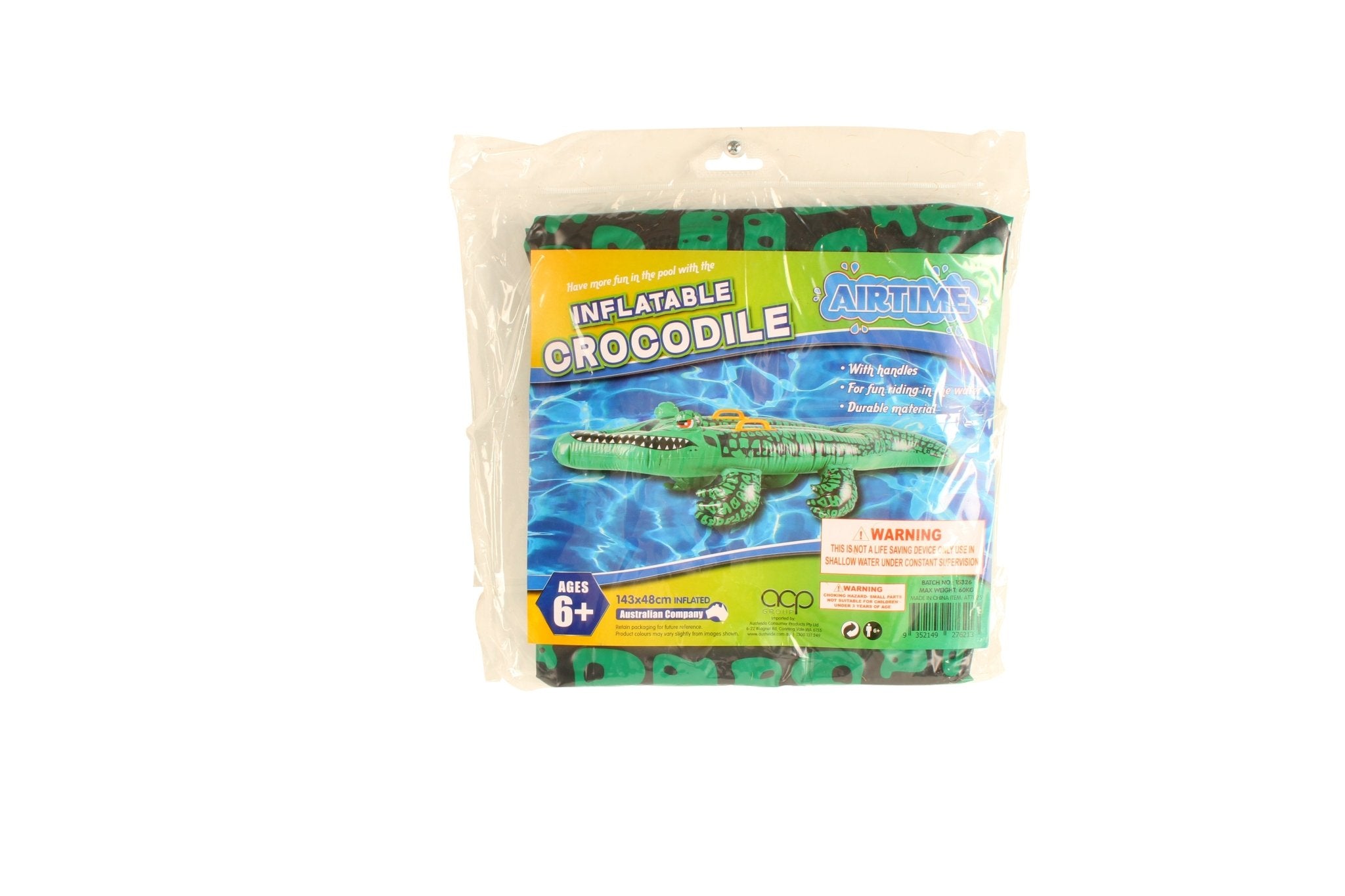 Large Inflatable Crocodile with Handles 143x48cm Age6+