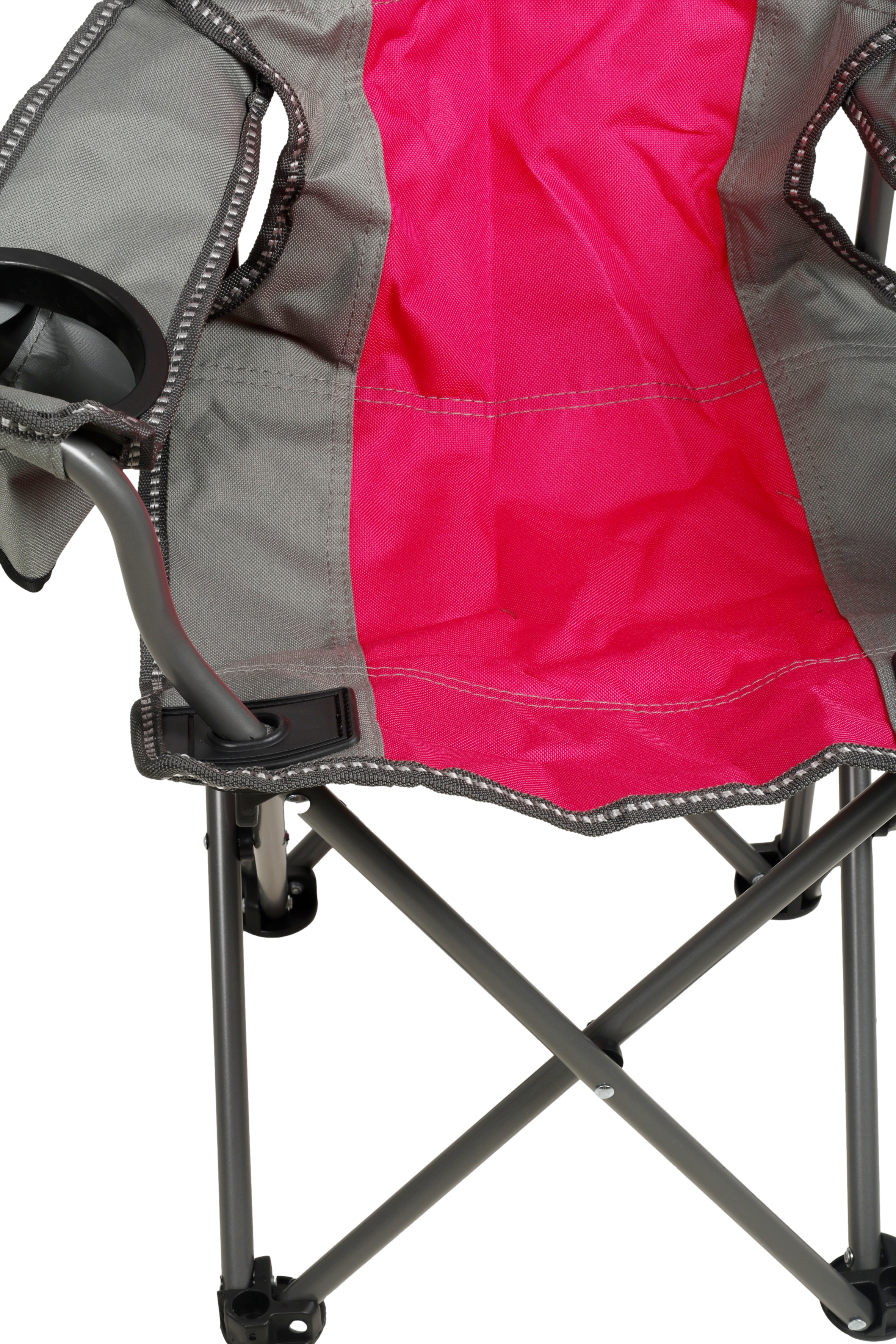 WILDTRAK™ KIDS Pink/Grey Foldable Camp Chair, Easy Clean Fabric, Drink Holder, Locking Device to Secure Legs into Place, Weight Rated 100kg, Carry Bag with Shoulder Strap